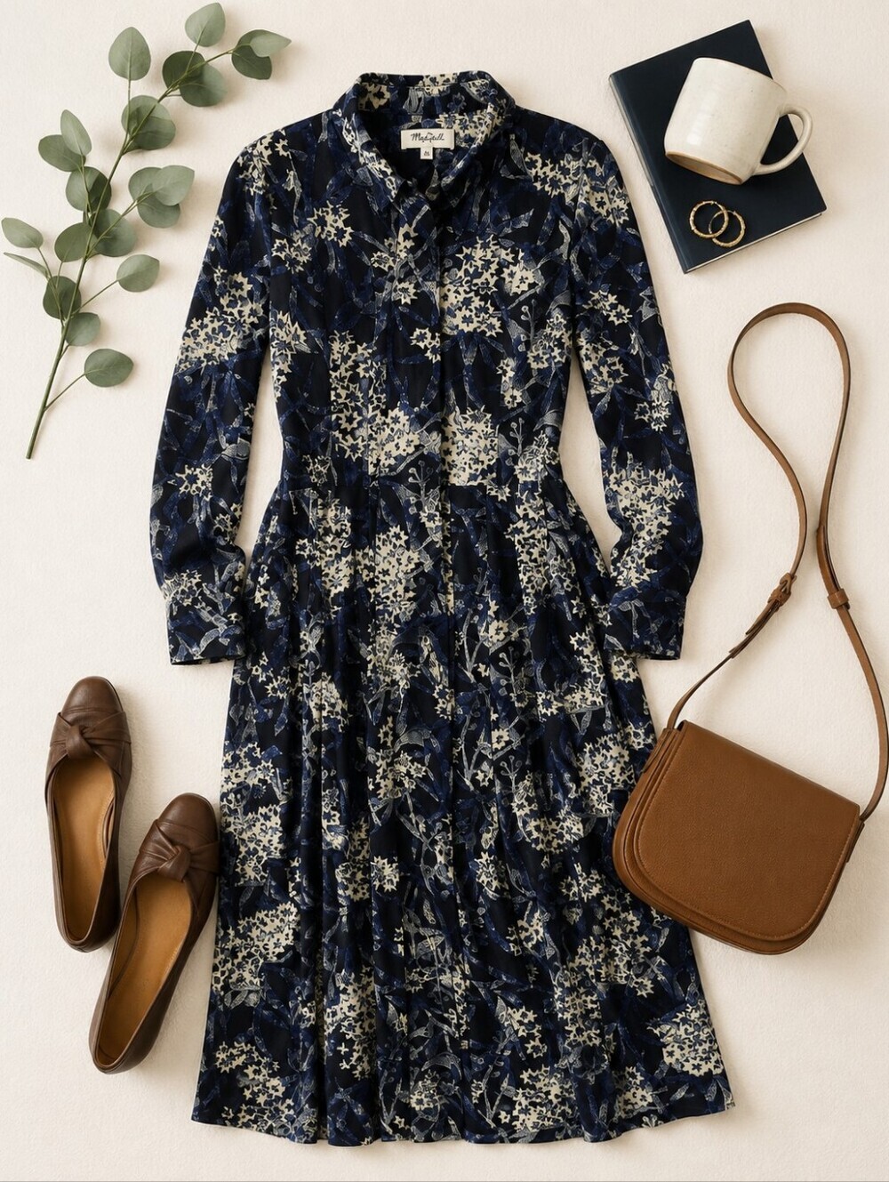 Miss Finch Modest Blue Black Lined High Neck L Sleeve Flowy Maxi Dress. Small